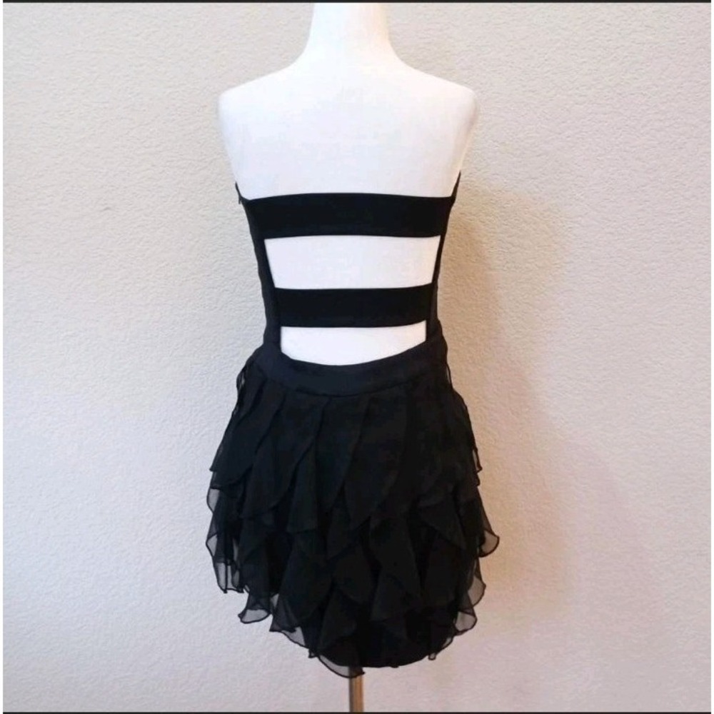 Cache Dress Womens 0 Black Cocktail Party Ruffle Mini‎ 90s Y2K Whimsigoth Prom - Picture 2 of 12